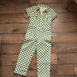 Roolee Olive and Cream Checkered Jumpsuit